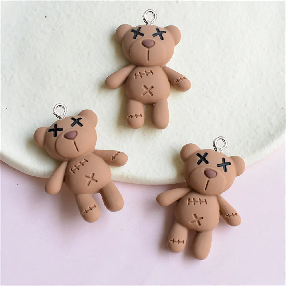 10pcs Trendy Cartoon Bear Resin Charms Keyring Pendant Jewelry Making DIY Handmade Bracelet Necklace Earrings Floating Accessory