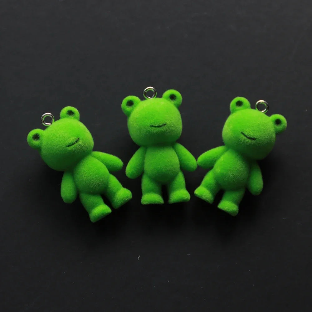 30Pcs 3D Cute Flocked With Eyed Frog Charms Cartoon Animal Resin Pendant For Earrings Phone Keychains DIY Crafts Jewelry Make