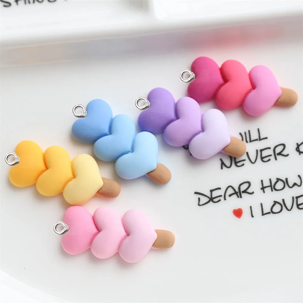 10Pcs Gradient Color Love Heart Resin Charms Mini Pendant Earring Necklace Jewelry Making Accessories DIY Phone Keychain Trinket