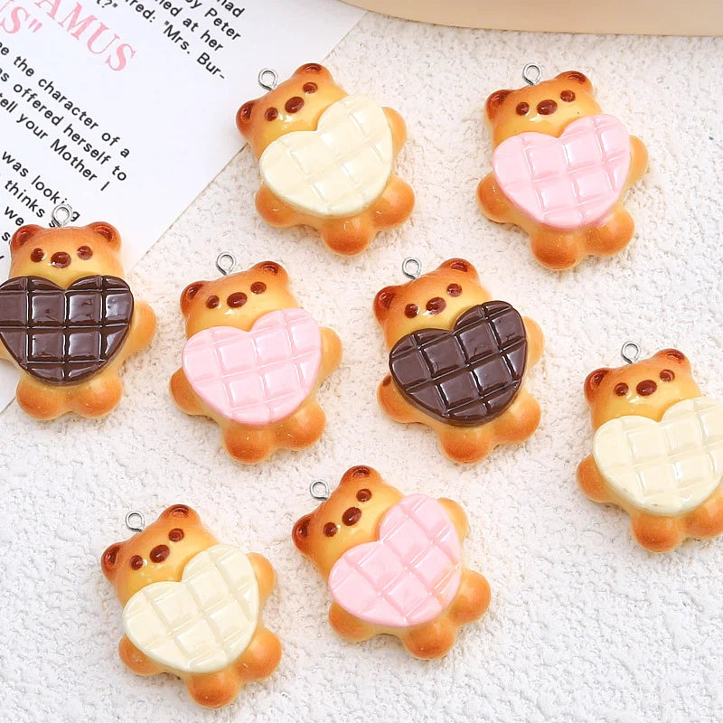 10Pcs Cute Love Heart Bear Resin Charms