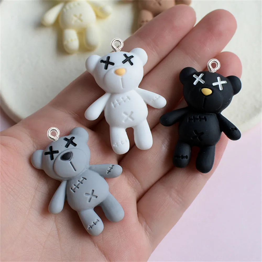 10pcs Trendy Cartoon Bear Resin Charms Keyring Pendant Jewelry Making DIY Handmade Bracelet Necklace Earrings Floating Accessory