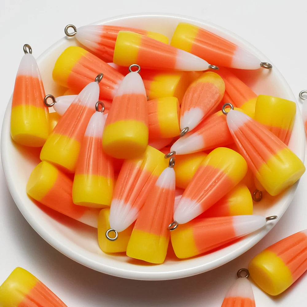 10pcs Halloween Corn Candy Sugar Food Charms Resin Pendants for Earrings Necklace Keychain Jewelry Making Supplies Diy Findings