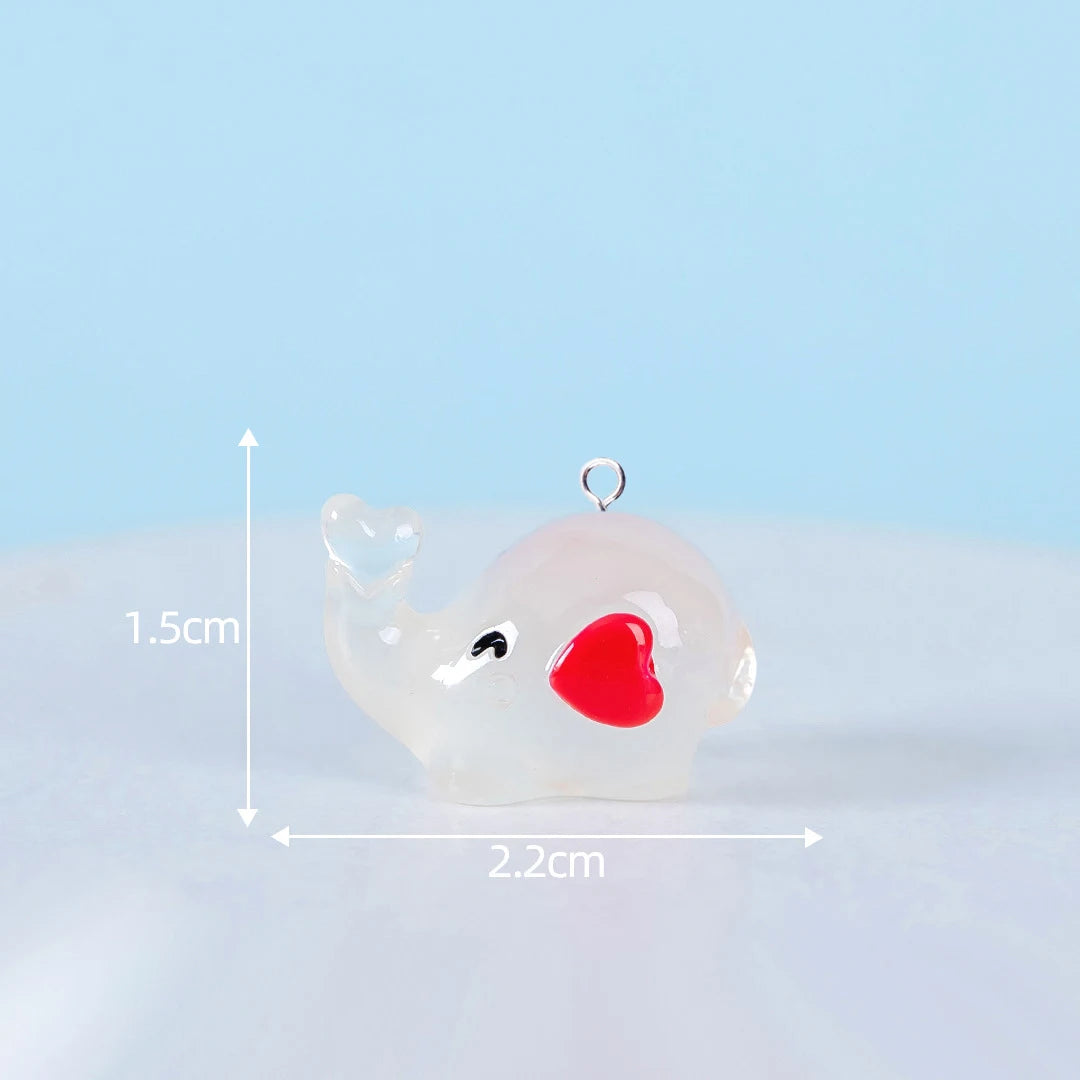 10pcs Cute Resin Luminous Heart Elephant Charms