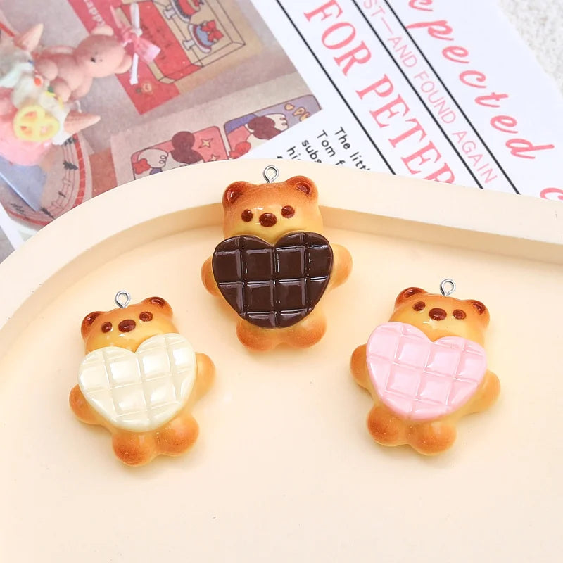 10Pcs Cute Love Heart Bear Resin Charms