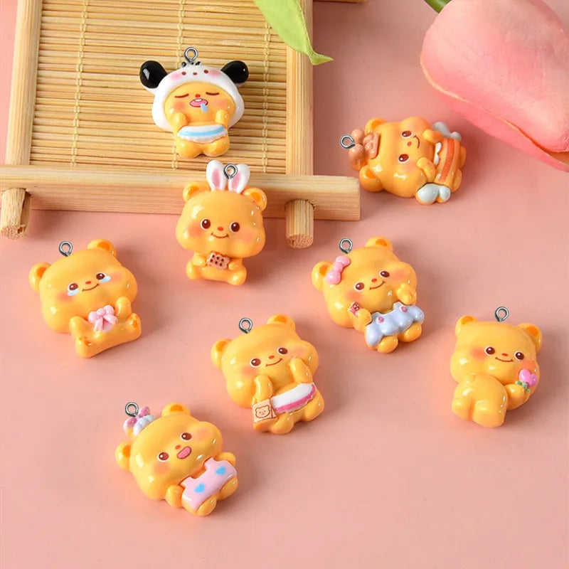 10Pcs Cute Cartoon Yellow Bear Resin Charms