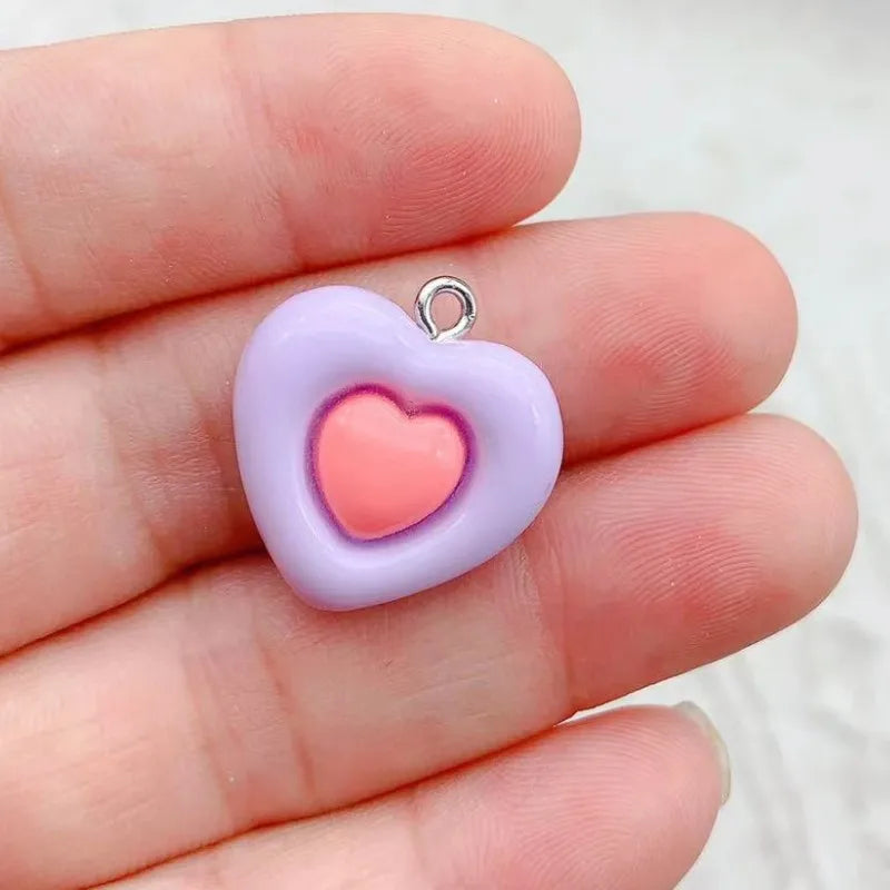 10pcs Resin Multilayer Love Macaron  Charms Sweet Cute Pendant For Earring Keychain Diy Jewelry Make Accessory