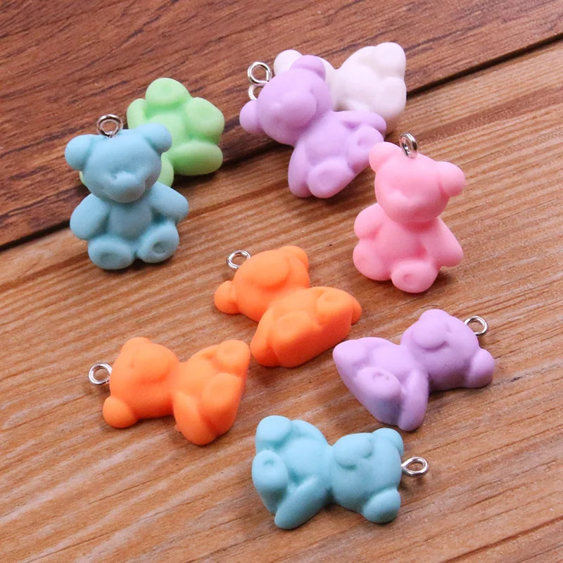 10Pcs 18X24MM Cute 6 Color Bear Resin Earring Charms