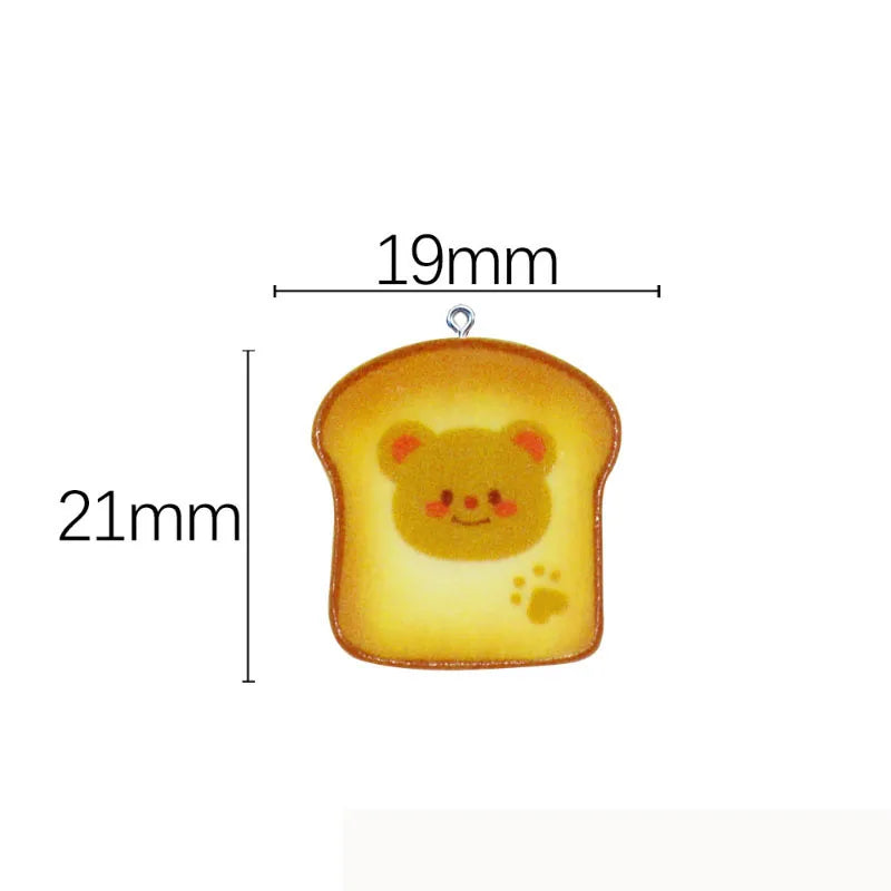 10Pcs Cartoon Mini Bear Bread Resin Charms