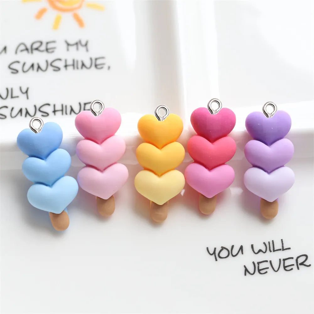 10Pcs Gradient Color Love Heart Resin Charms Mini Pendant Earring Necklace Jewelry Making Accessories DIY Phone Keychain Trinket