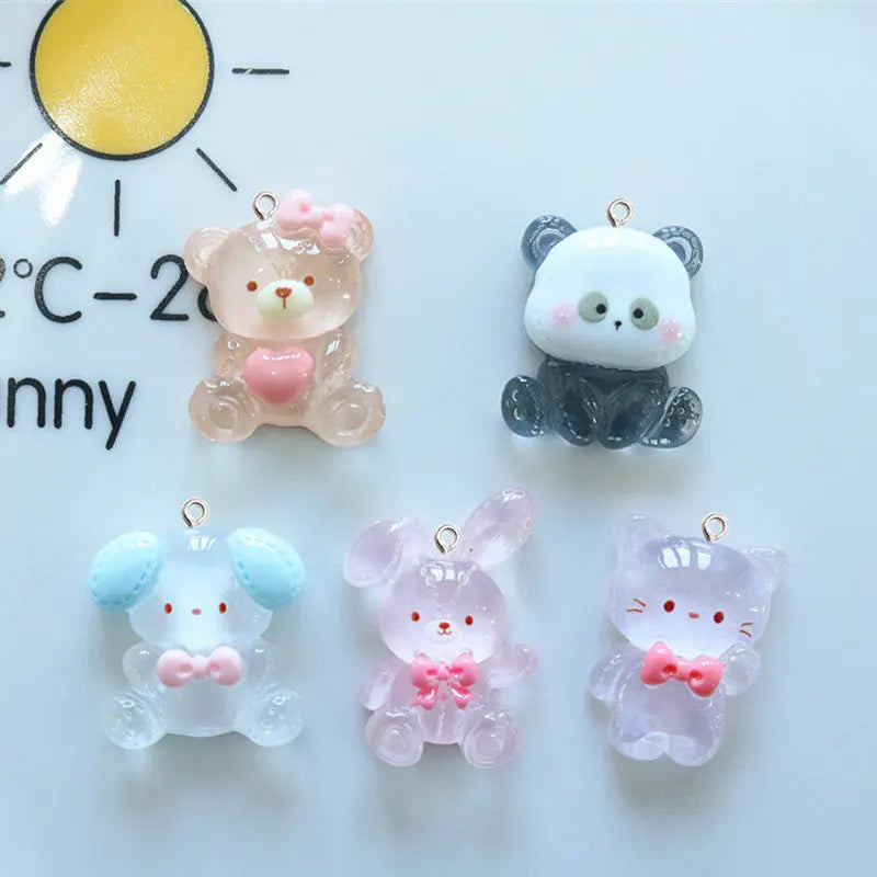 10Pcs Cartoon Resin Bear Panda Animal Charms