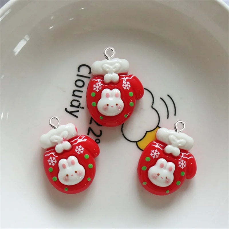 10Pcs Christmas Bear Rabbit Snowman Resin Charms