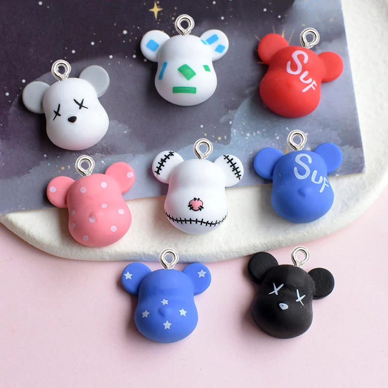 10Pcs Fashion Bear Head Resin Pendant