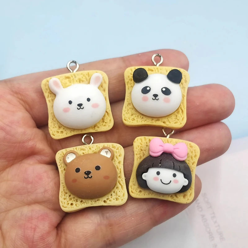 10pcs Animal Rabbit Panda Bear Toast Bread Pendant