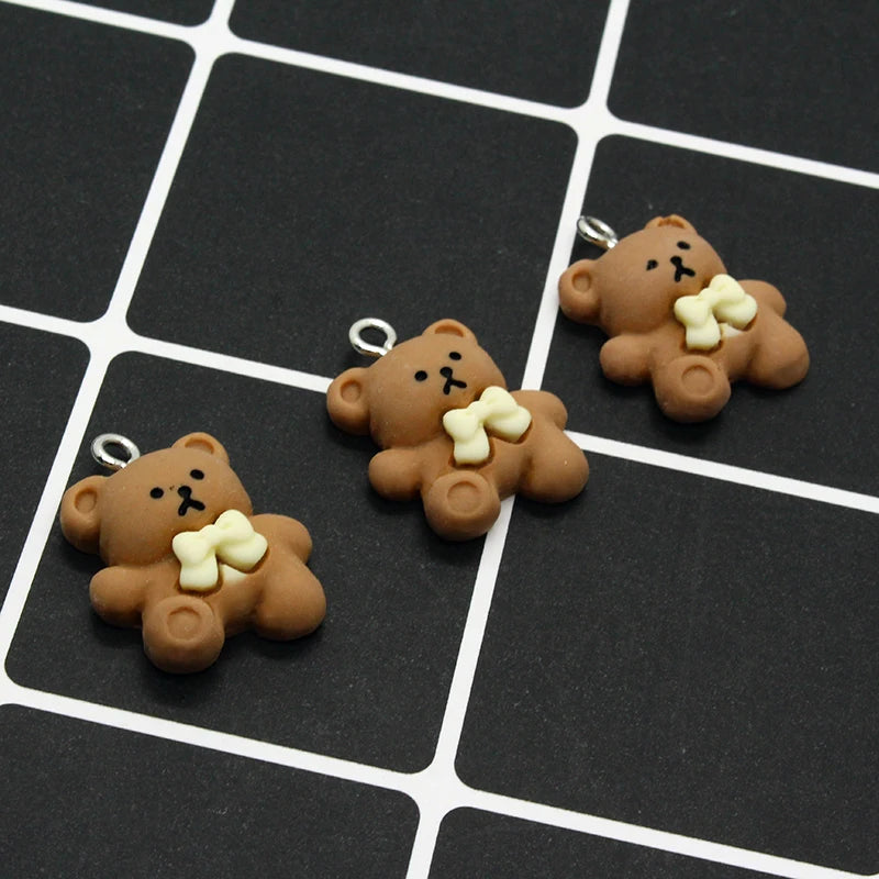 10pcs Cute White Brown Resin Small Bear Charms