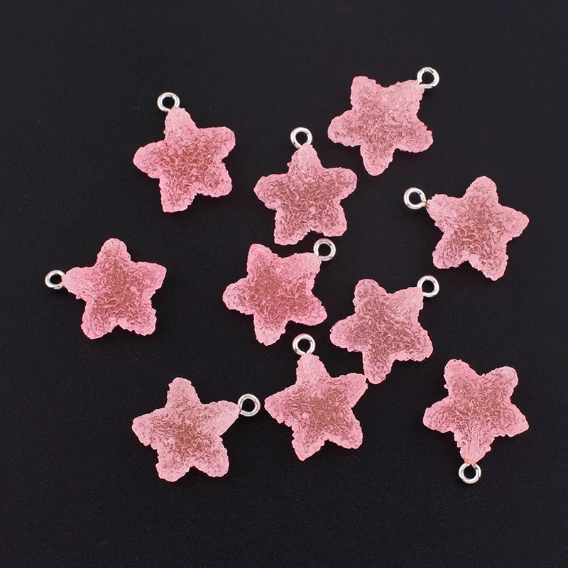 10pcs Icing Heart Star Shape Hard Candy Charms Cute Kawaii Resin Pendant Charms for Earrings Bracelets Jewelry Making Supplies