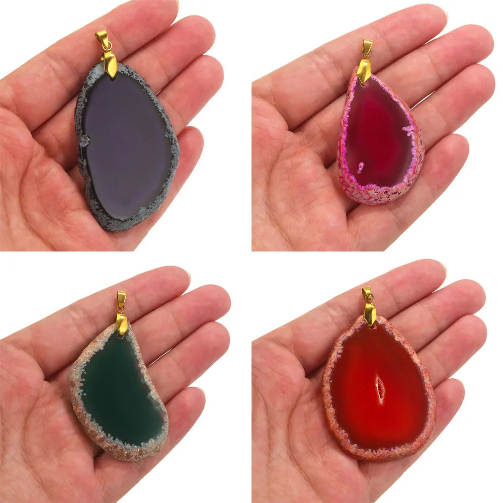 Irregular Natural Agate Sliced Stone Pendant Random Style Charms For Necklace Fashion Jewelry Natural Stone Charms Material