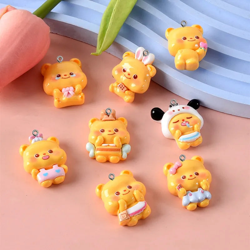 10Pcs Cute Cartoon Yellow Bear Resin Charms