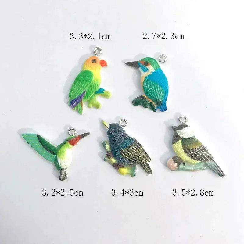 20Pcs 3D Cute Cartoon Flocked Bird Charms Animal Starling Sparrow Resin Pendant For Phone Bag Keychain Earrings Diy Jewelry Make