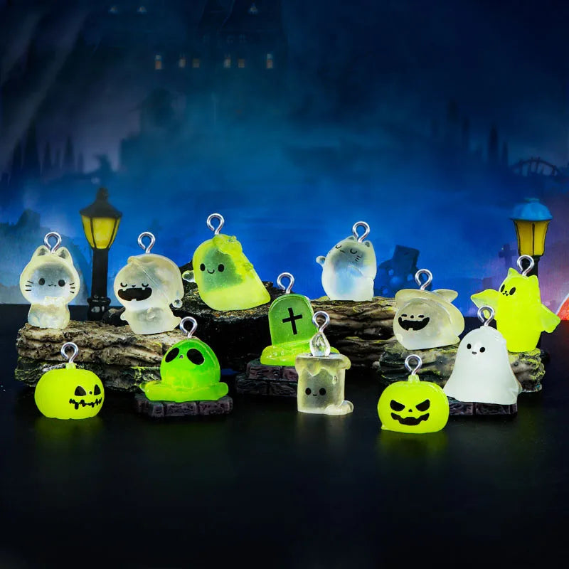 10Pcs Miniature Halloween Luminous Ghost Resin Charms For Jewelrry Making DIY Craft Earring Keychain Pendants Accessories