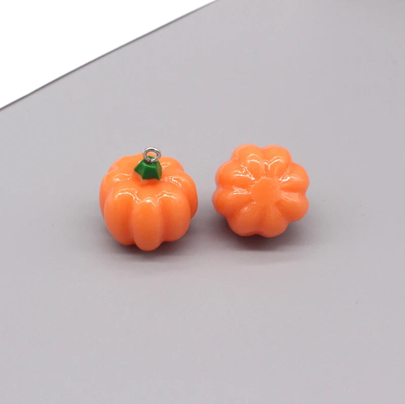 10pcs/pack Cute 3D Mini Pumpkin Resin Charms Funny Halloween Cushaw Food Pendant For Earring Keychain Diy Jewelry Making D275