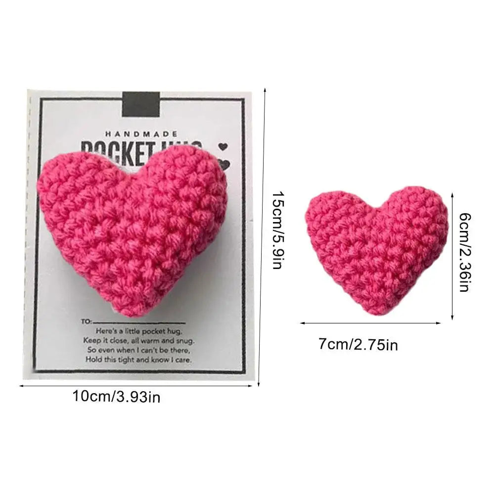 Crocheted Heart Pocket Hug Greeting Card Knitted Heart Keepsake Ornament Workmanship Encouragement Gift Cute Knitted