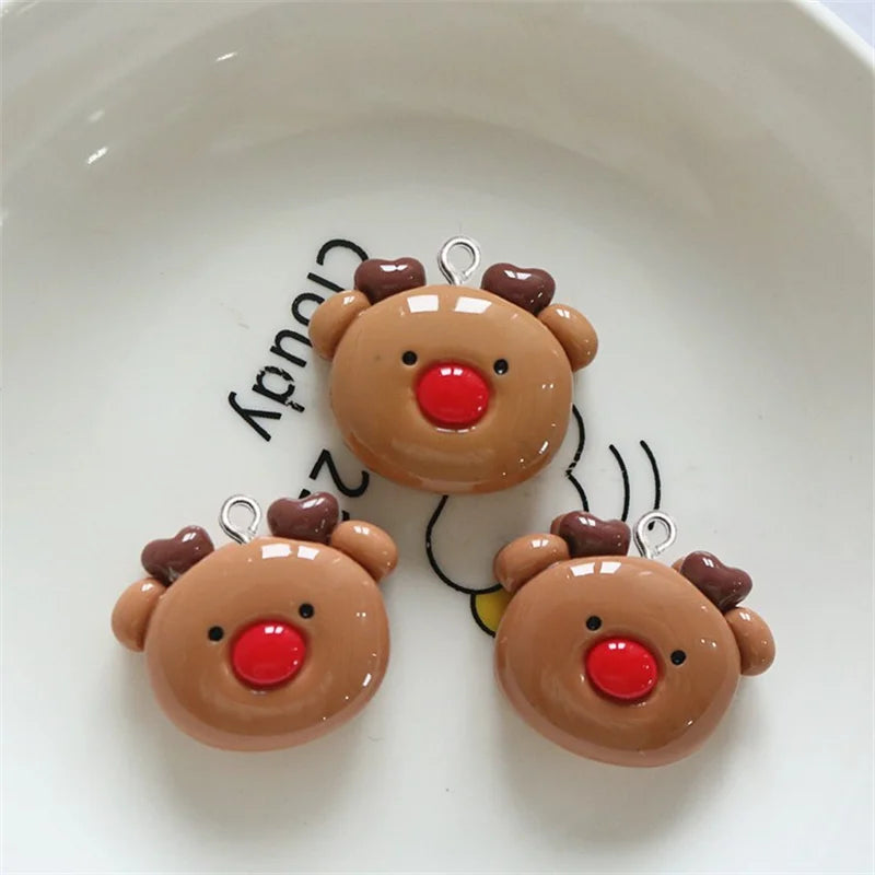 10Pcs Christmas Bear Rabbit Snowman Resin Charms