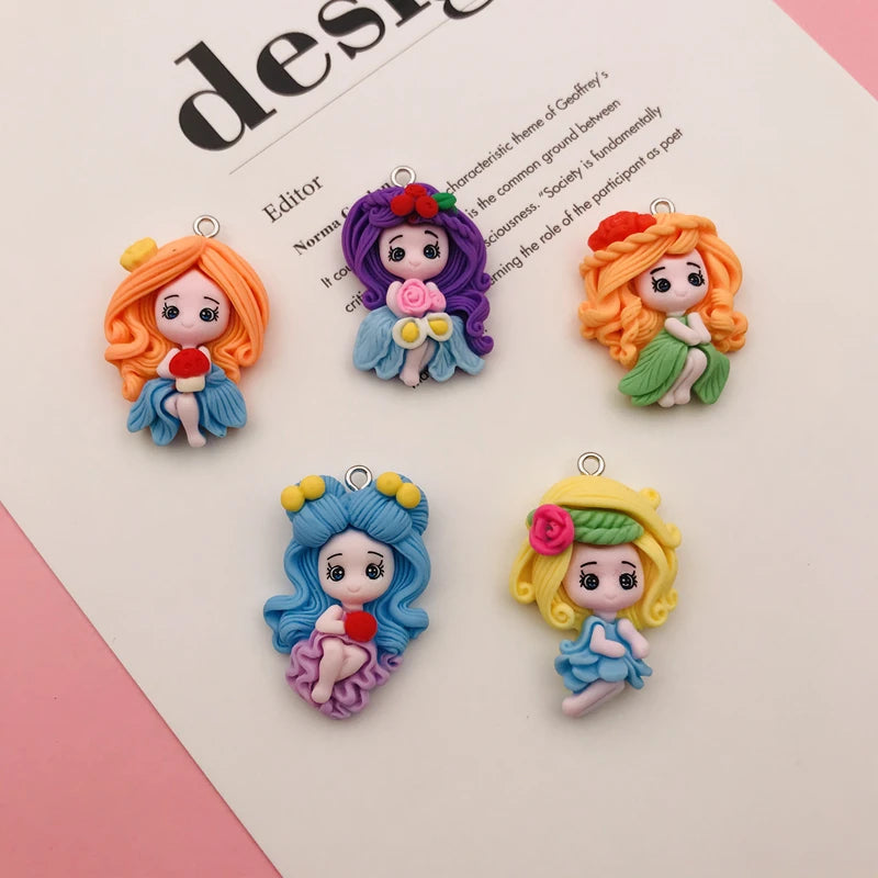 10pcs Hot Selling Resin Cute Newest Colorful Princess Girl Charm for Keychain, Earring, Scrapbooking, DIY Making, Necklace