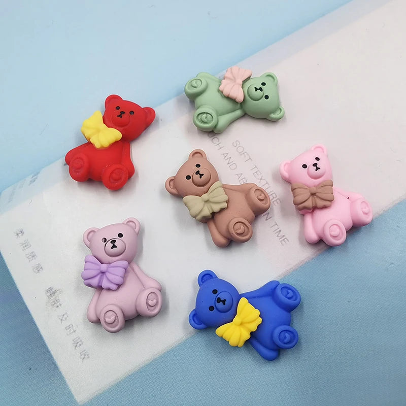 10pcs Cute Bowknot Bear Resin Charms