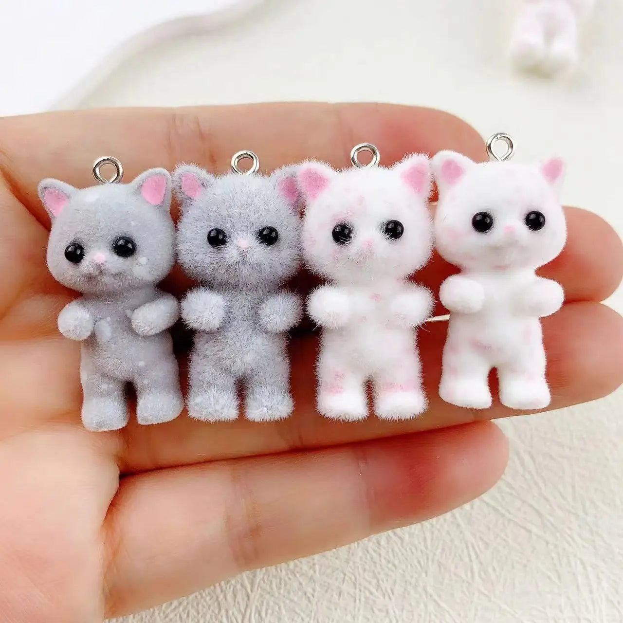 30pcs/lot Flocked Cat Charms Cartoon Animals Resin Pendant for Jewelry Making Diy Earring Necklace Keychain  Accessories