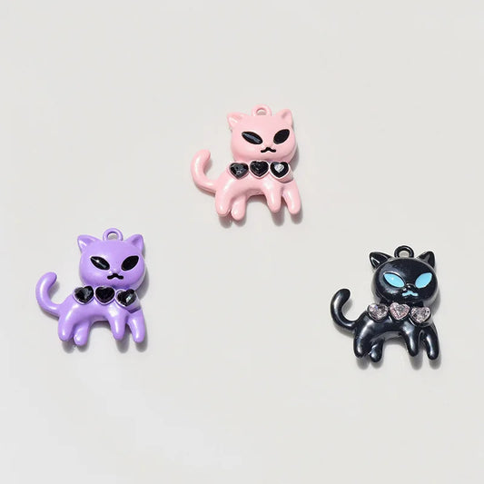 10Pcs Crystal Cute Cat Charms Alloy Pendant