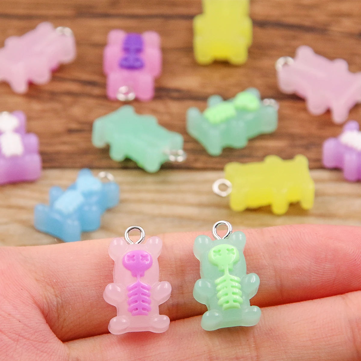 10Pcs 12x20MM 6 Color Skull Bear Charms