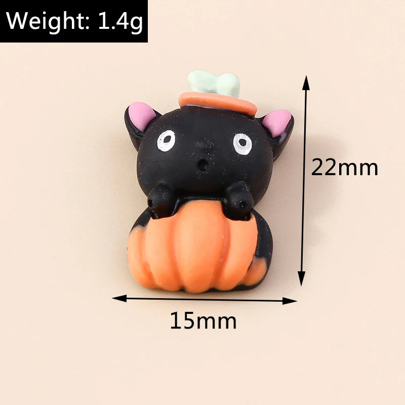 10pcs Mixed Halloween Charms Cute Resin Whitch Hat Cat Pumpkin Moon Ghost Charms Pendants for DIY Jewelry Making Accessories