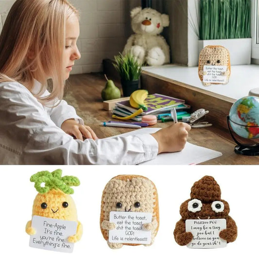 Positive Crochet Doll Toys Cute Wool Inspirational Crochet Doll Table Ornaments Handmade Plush Wool Knitting Doll With Card