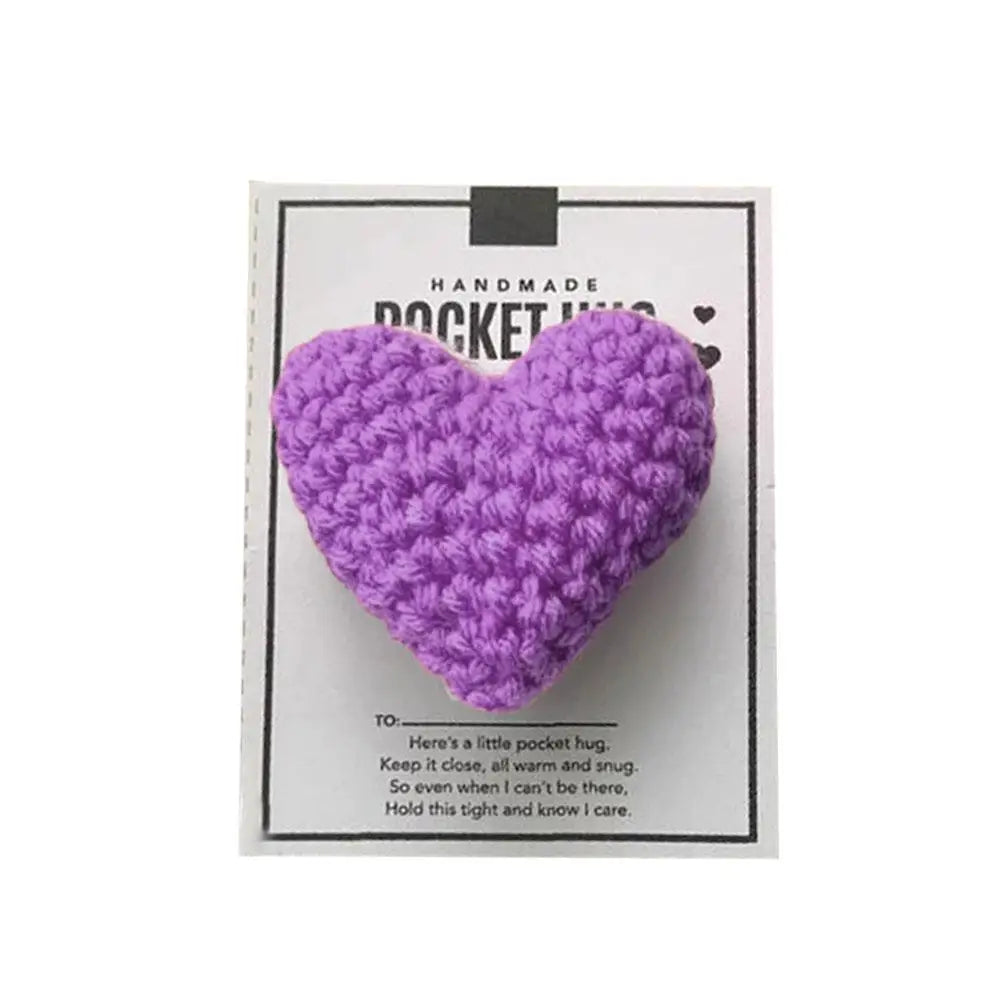 Crocheted Heart Pocket Hug Greeting Card Knitted Heart Keepsake Ornament Workmanship Encouragement Gift Cute Knitted