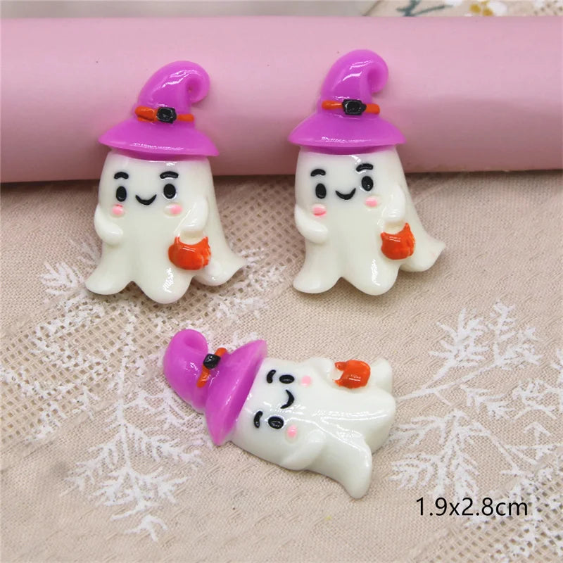 10pcs Resin Halloween Pumpkin White Ghost Flat Back Cabochon Art Supply Decoration Charm Craft DIY Hair Bow Center