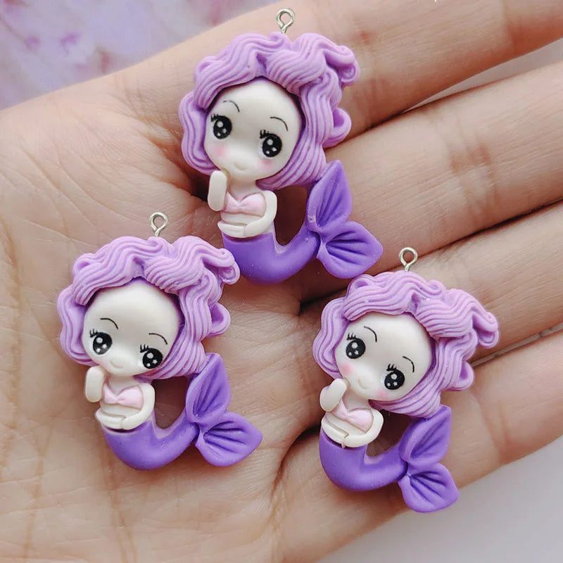 10Pcs Cartoon Mermaid Princess Resin Charms