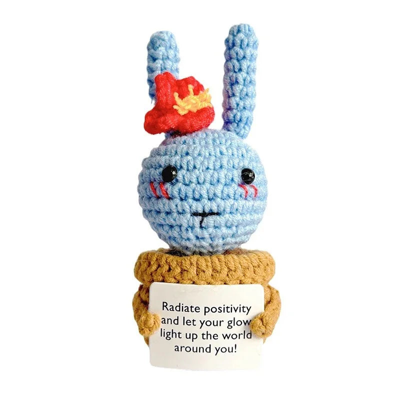 Cute Knitted Rabbit Hug Pocket With Card Christmas Gift Handmade Crochet Positive Energy Rabbit Potted Plant Home Room Decor