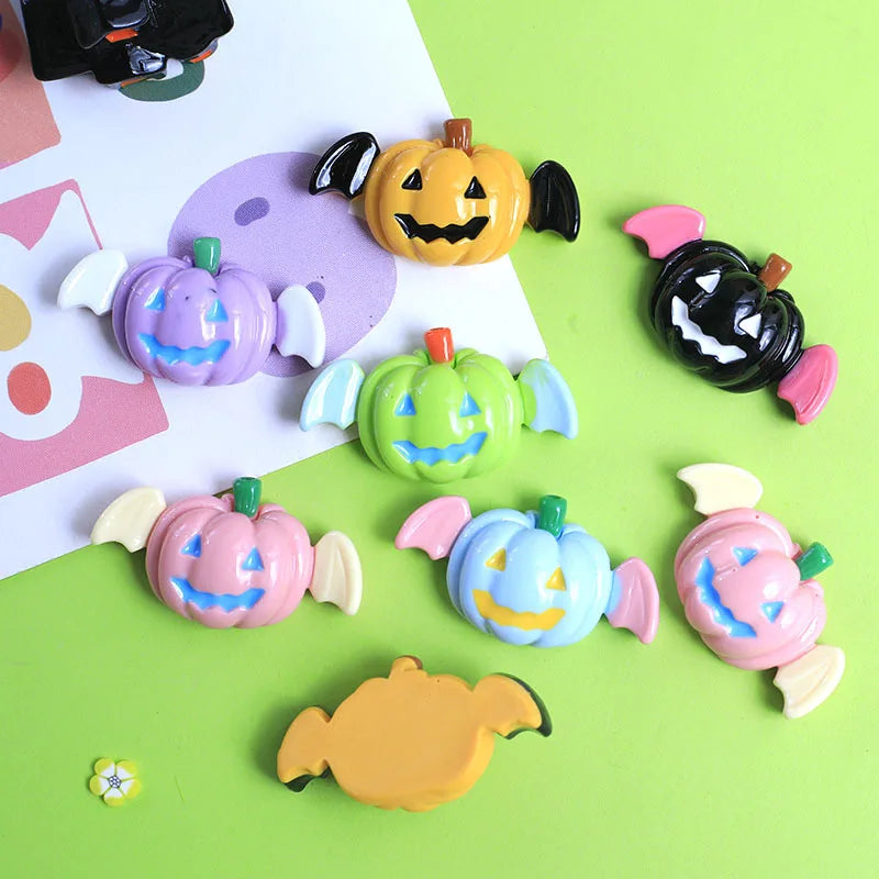 10pcs Bright Halloween Pumpkin Bat Charms