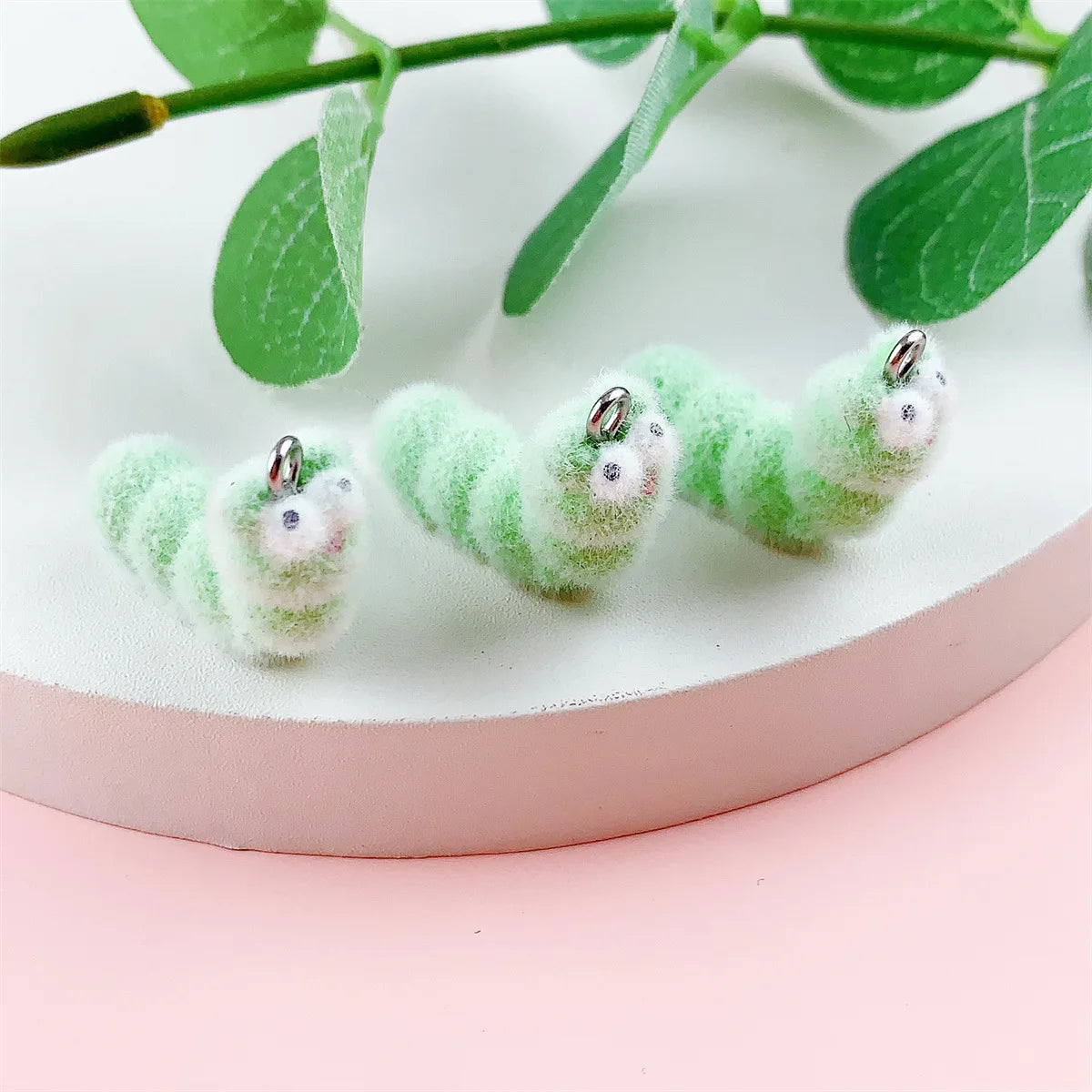 20Pcs Cute Flocking Caterpillar Resin Charms Cartoon Animal Plush Pendant For Keychain Necklace Earrings DIY Crafts Jewelry Make