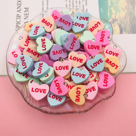 10pcs Kawaii New Conversation Love Words Heart Charm Pendant for Earring Keychain Jewelry accessory DIY Making