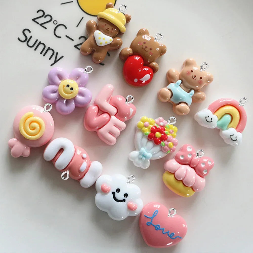 10PCS Shiny Cartoon Love Bear Flat Back Charms For Earrings Bracelet Hairpin DIY Jewelry Gift Pendants Decoration Accessories