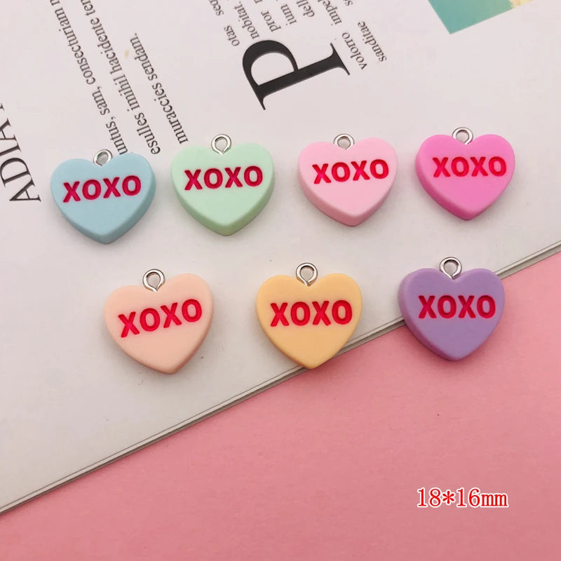 10pcs Kawaii New Conversation Love Words Heart Charm Pendant for Earring Keychain Jewelry accessory DIY Making