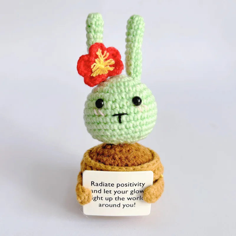 Cute Knitted Rabbit Hug Pocket With Card Christmas Gift Handmade Crochet Positive Energy Rabbit Potted Plant Home Room Decor