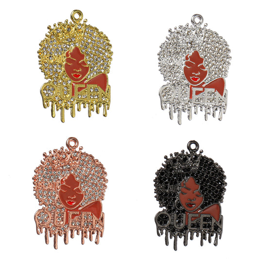 10pcs Micro Pave Afro Girl Pendants Black Dripping Queen Charms for Bracelet Necklace Making  Wholesale BGR201-BGR204