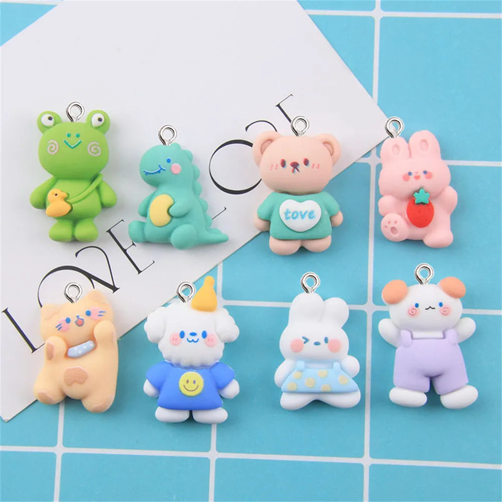 10Pcs Cartoon Animal Resin Charms