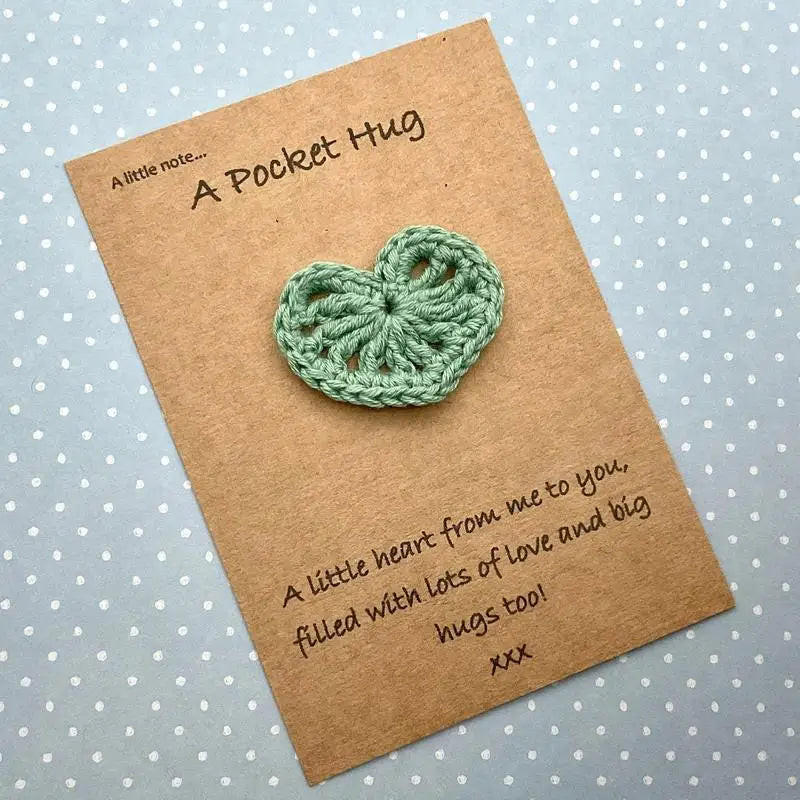 Pocket Hug Heart Crochet Keepsake Love Notes Handcrafted Cute Thoughtful Ocket Hug Heart With Card For Mother's Day End Of The