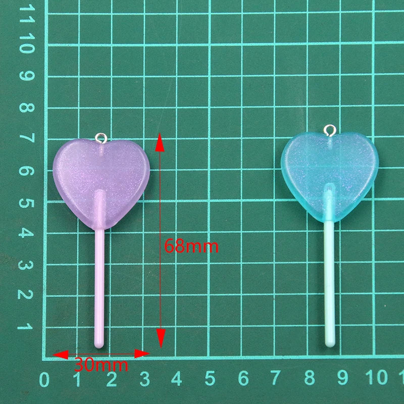 10Pcs 30*68MM 8 Color Wholesale Heart Lollipop Resin Charms