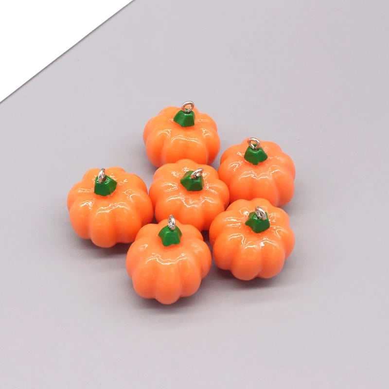 10pcs/pack Cute 3D Mini Pumpkin Resin Charms Funny Halloween Cushaw Food Pendant For Earring Keychain Diy Jewelry Making D275