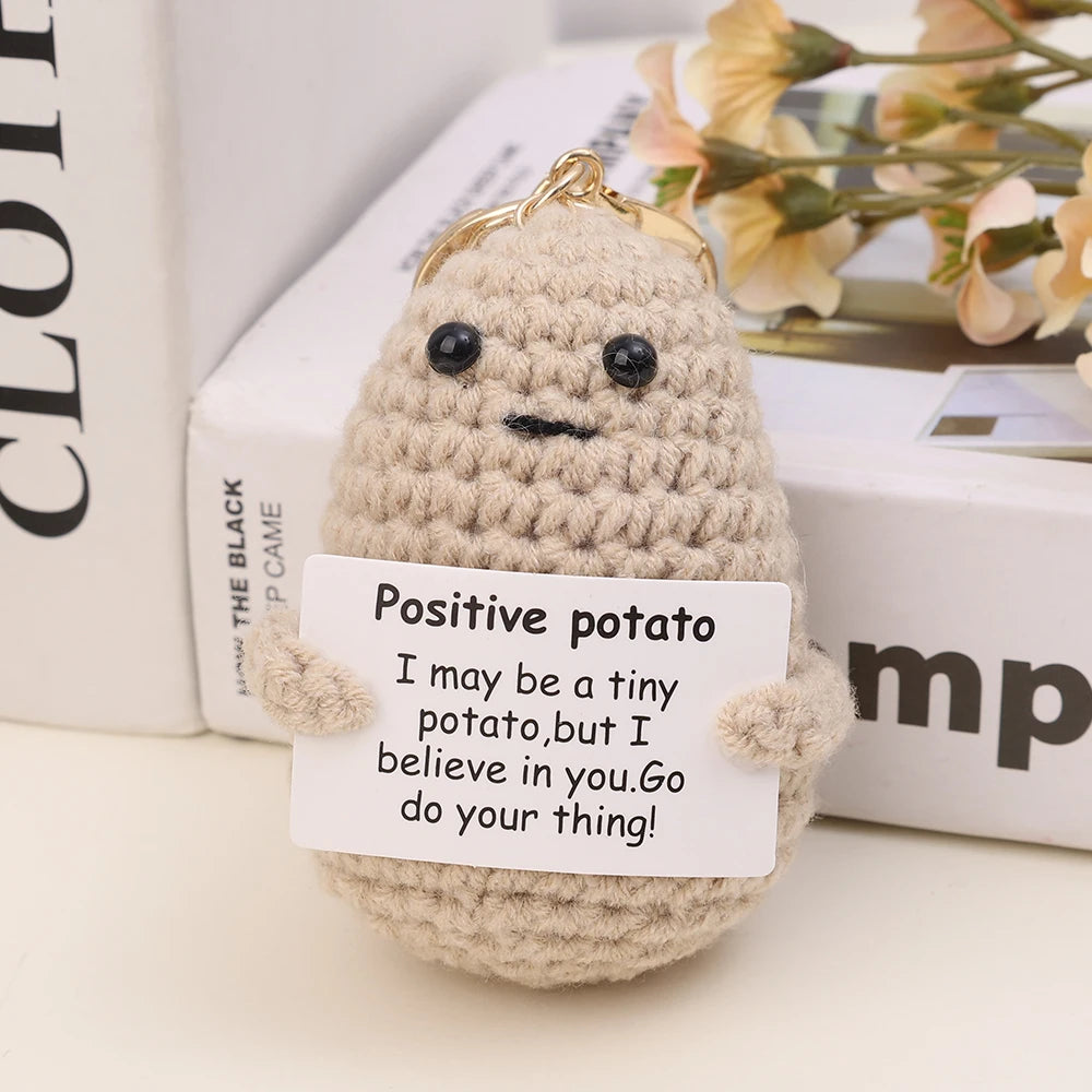 Handmade Positive Potato Keychain Cute Energy Toy Patata Cucumber Hugging Card Wool Crochet Doll Bag Pendant Inspired Key Chains