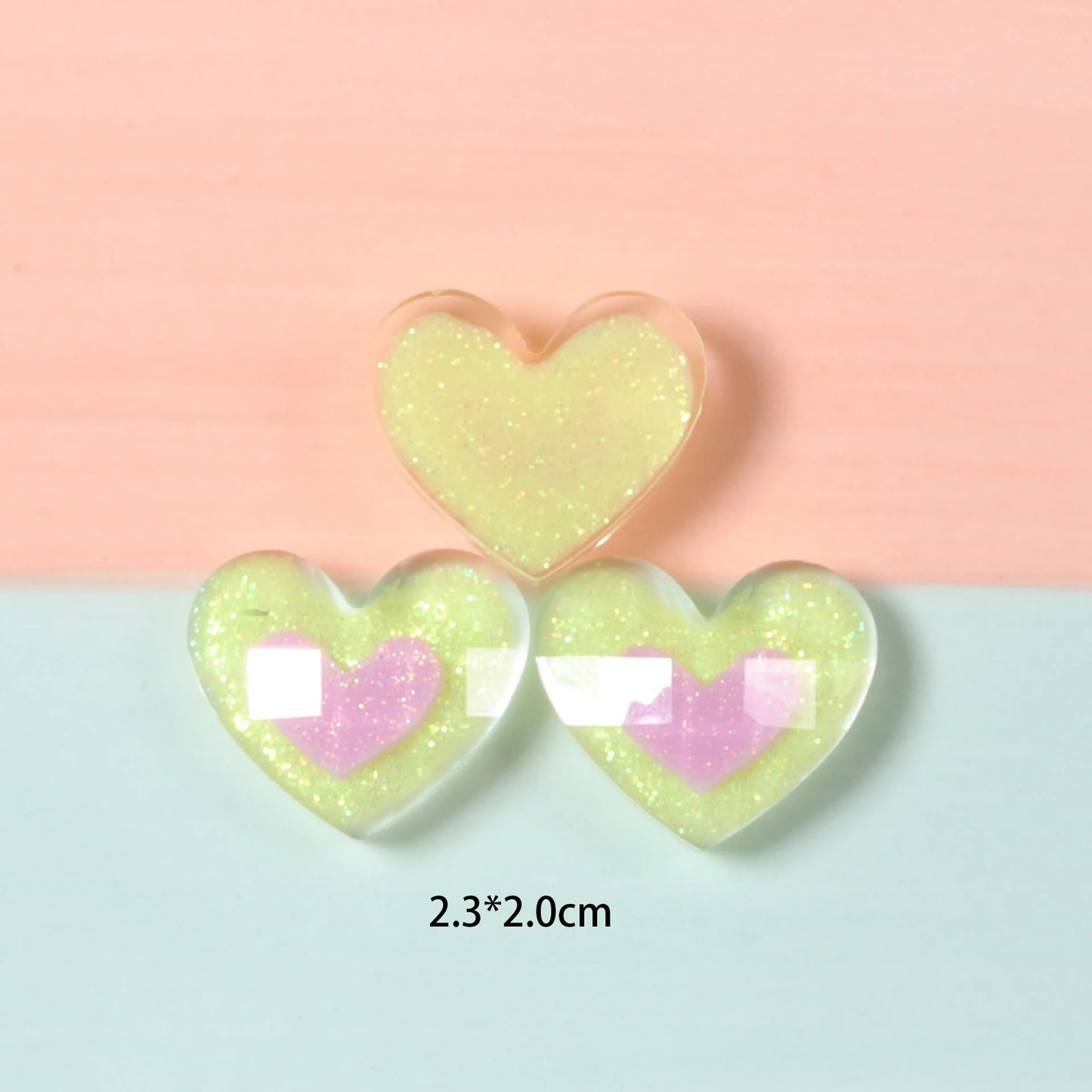 10Pcs Glitter Powder Hearts Flatback Resin Cabochons